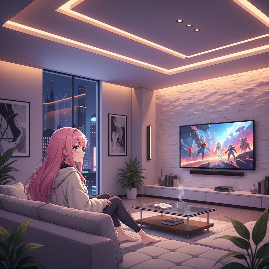 SFW anime babe watching TV