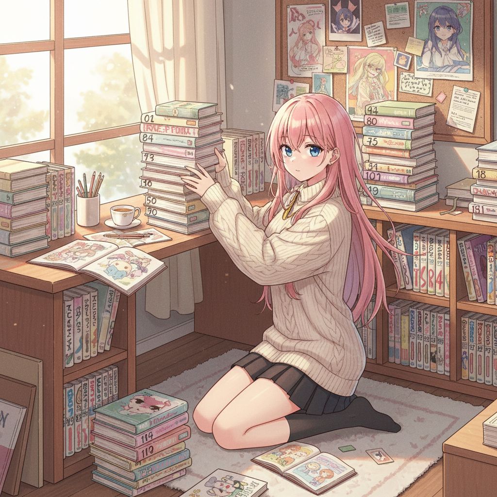 SFW anime babe with books