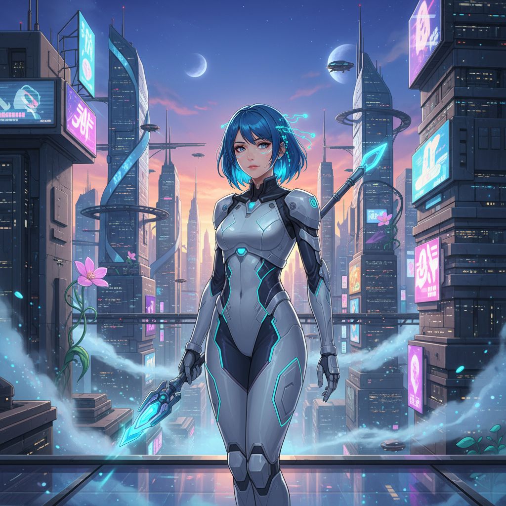 SFW anime babe sci-fi city
