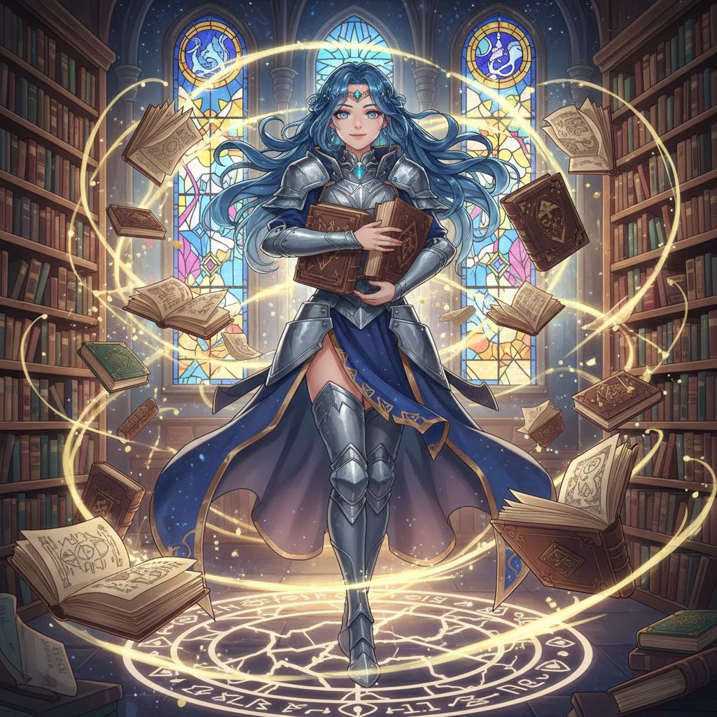 SFW anime babe with books