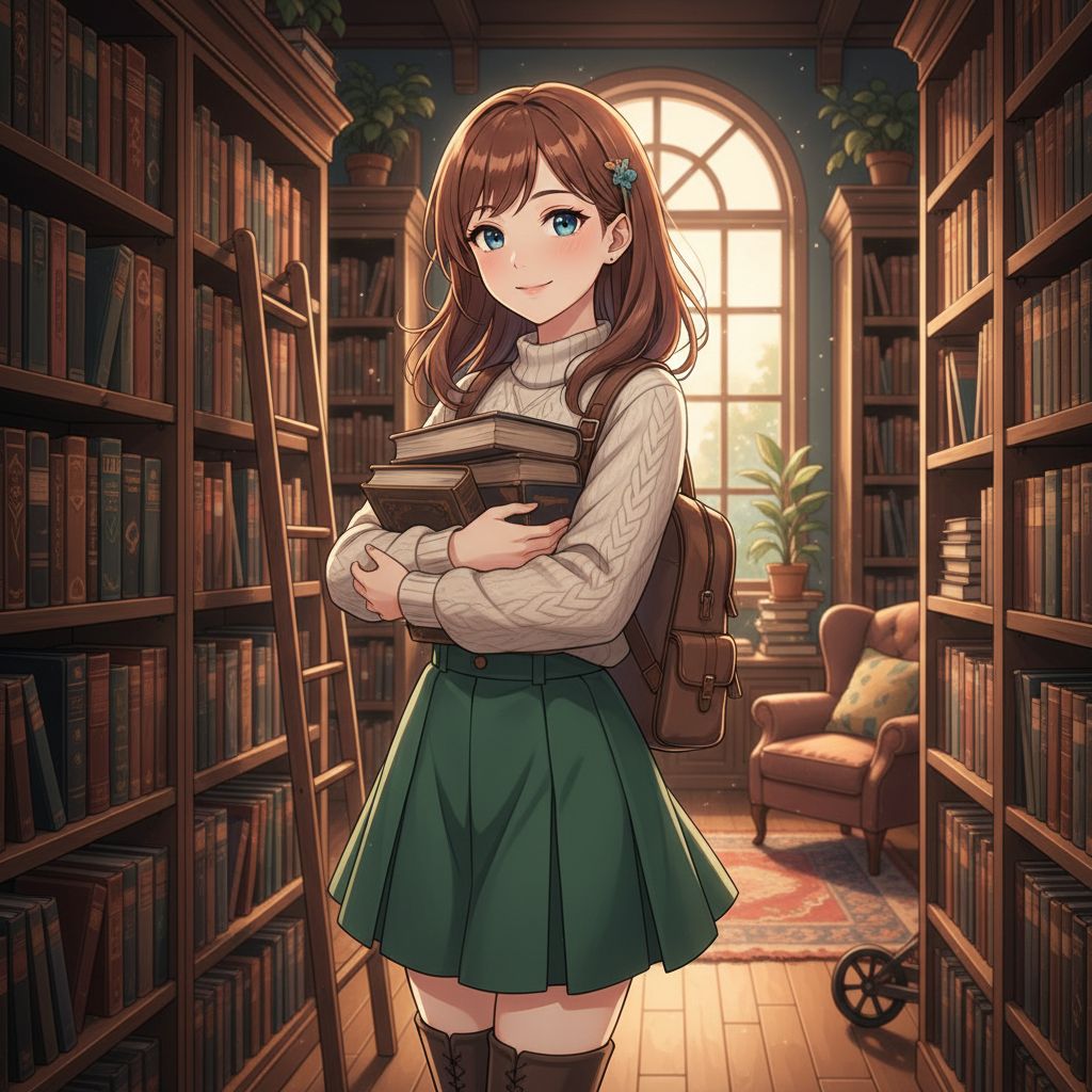 SFW anime babe bookstore